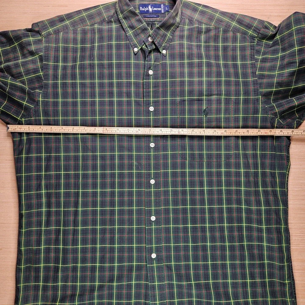 Ralph Lauren Men's Green Plaid Button Down Shirt Long Sleeve Cotton Size L - Picture 4 of 8